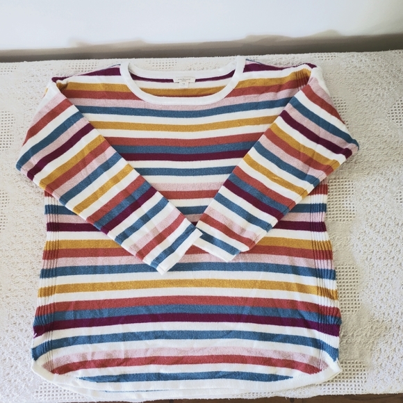 Westbound woman 1X striped colorful rainbow sweater sweatshirt top - Picture 6 of 13